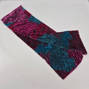 Womens Velvet Burnout Scarf OS Turquoise Velvet Leaf Boho Art to Wear